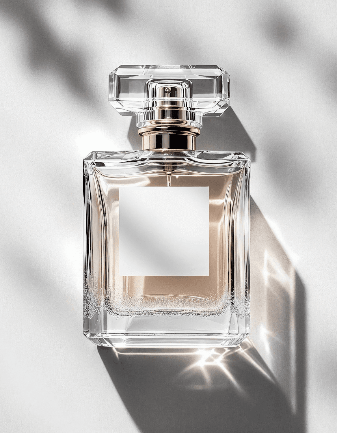 Clear square bottle of Contre-Jour Eau de Parfum casting a soft shadow