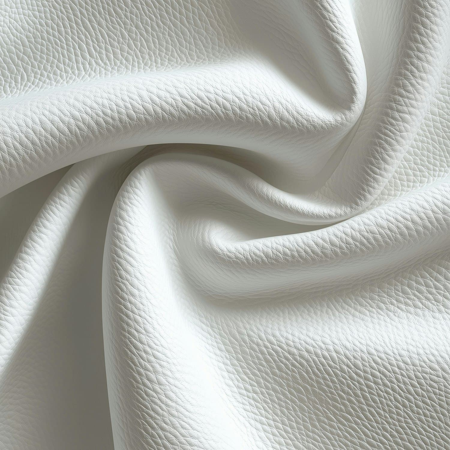 Close-up of supple white grained calfskin folded in soft light